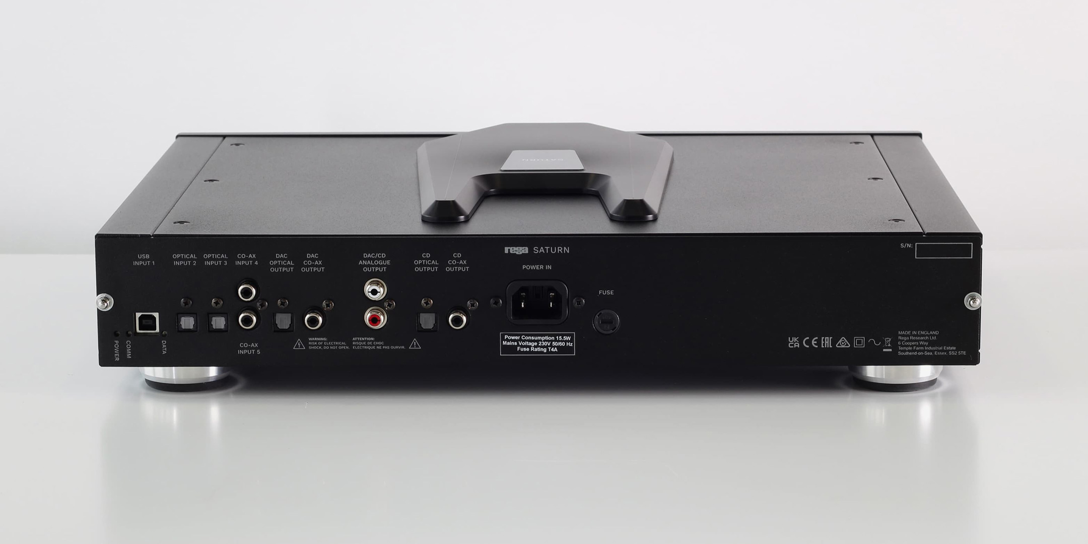 Pic of a Rega Saturn CD Mk3 from the back showing the connectors