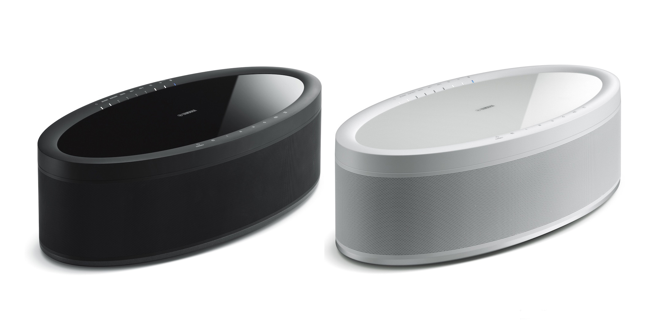 Pic showing two Yamaha Musiccast 50 Wireless Speakers. One white and one black