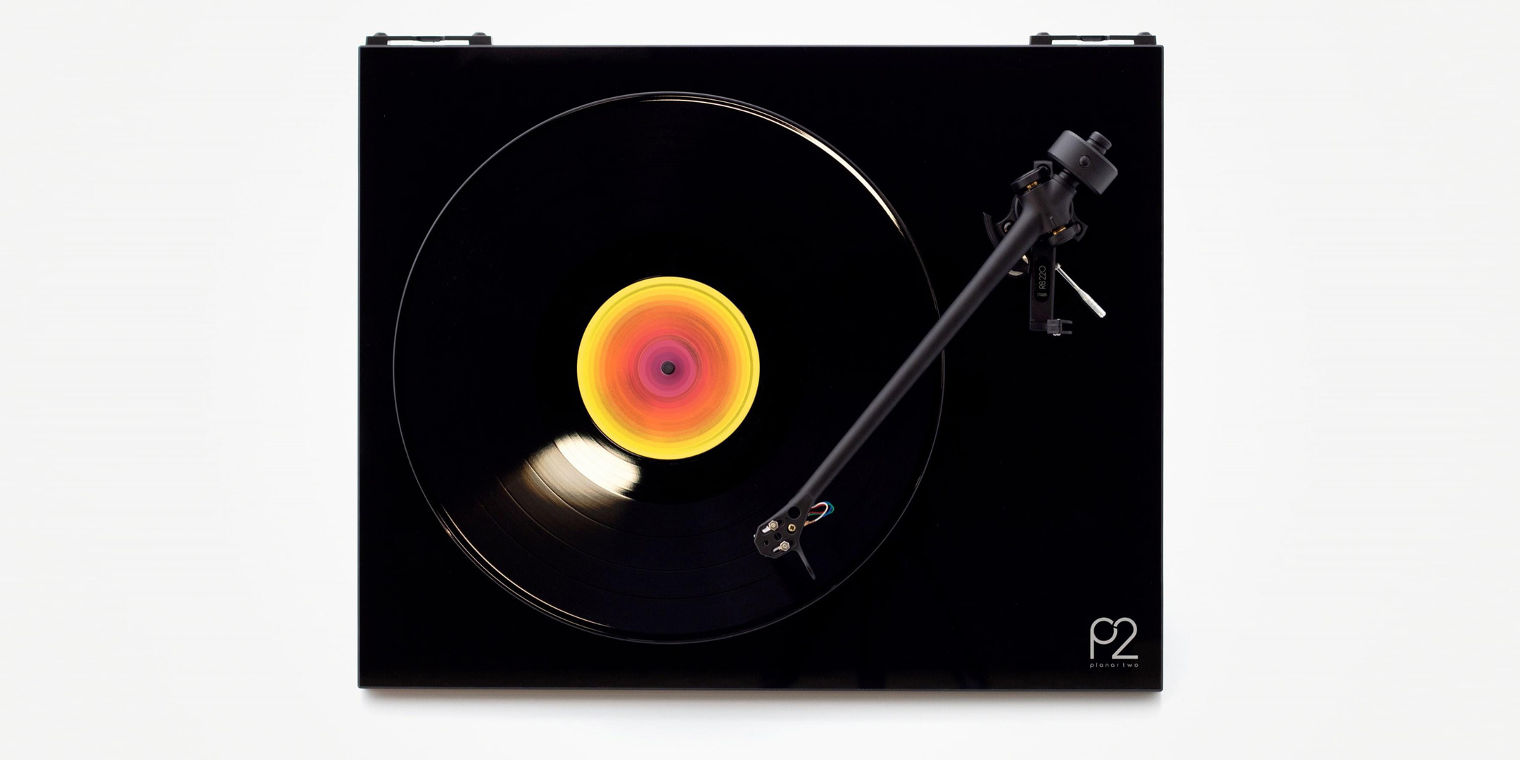 Pic showing a black Rega Planar 2 Turntable from the top
