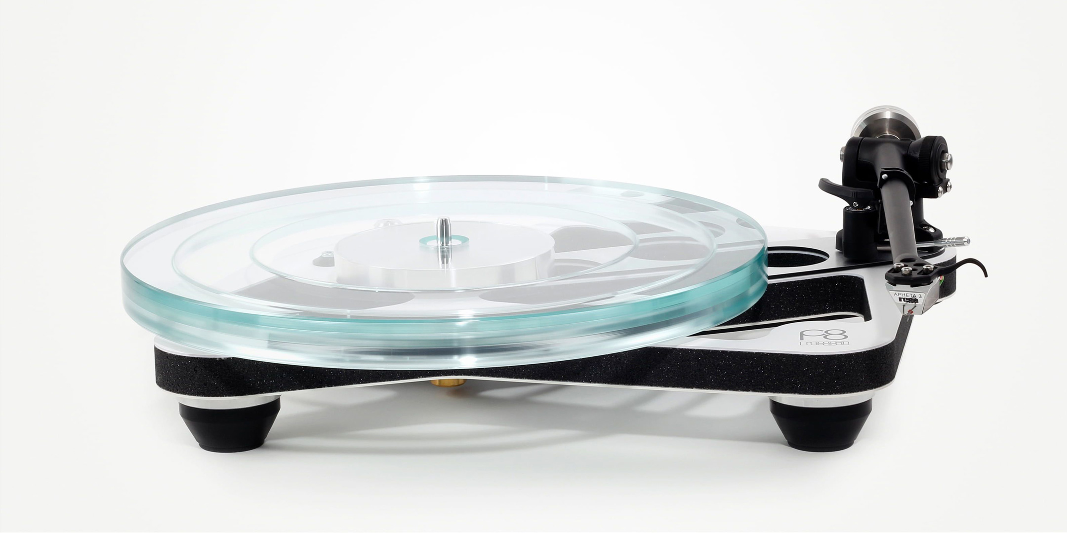 Pic showing a Rega Planar 8 Turntable without slipmat on a white background