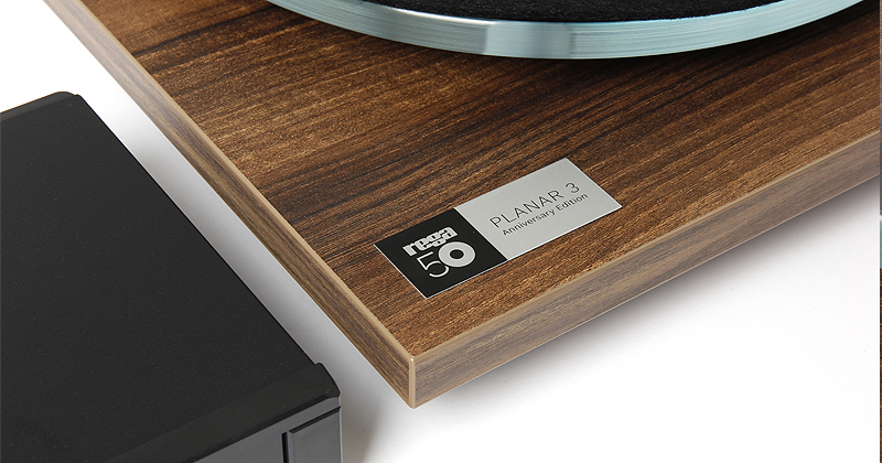 Pic showing the Rega Planar 3 turntable and a 50th Anniversary badge attached