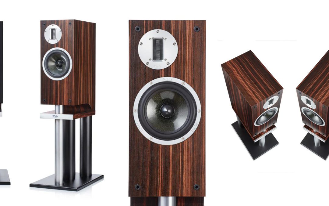 Pic showing various views and detail of a Proac K1 speaker in Walnut wood finish